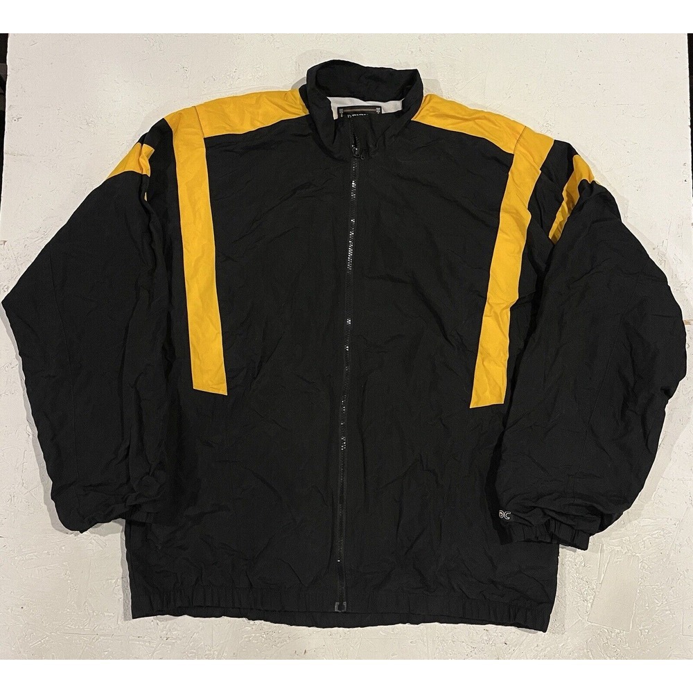 VINTAGE Rennoc Jacket Mens L Black Yellow Windbreaker Full‎ Zip Track Men